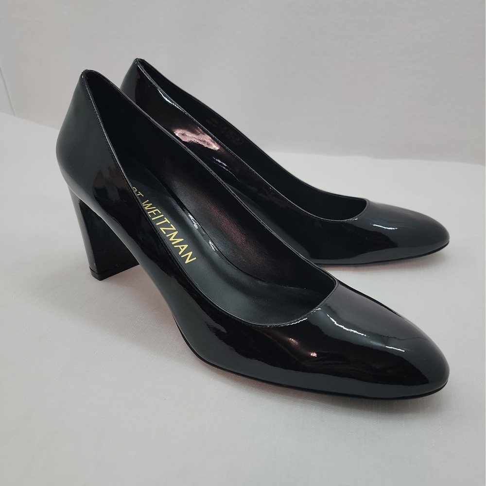 Stuart Weitzman Women's Vida Pump Size 11 B Black Patent Leather Block Heels